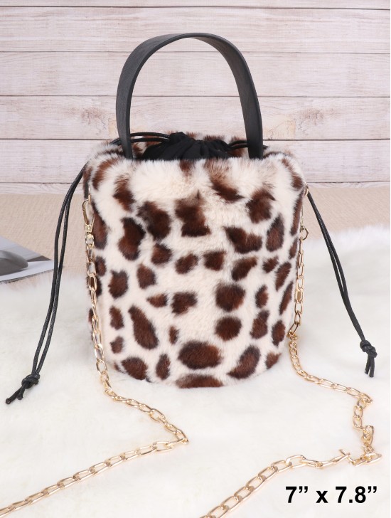 Leopard Print Plush Bucket Bag
